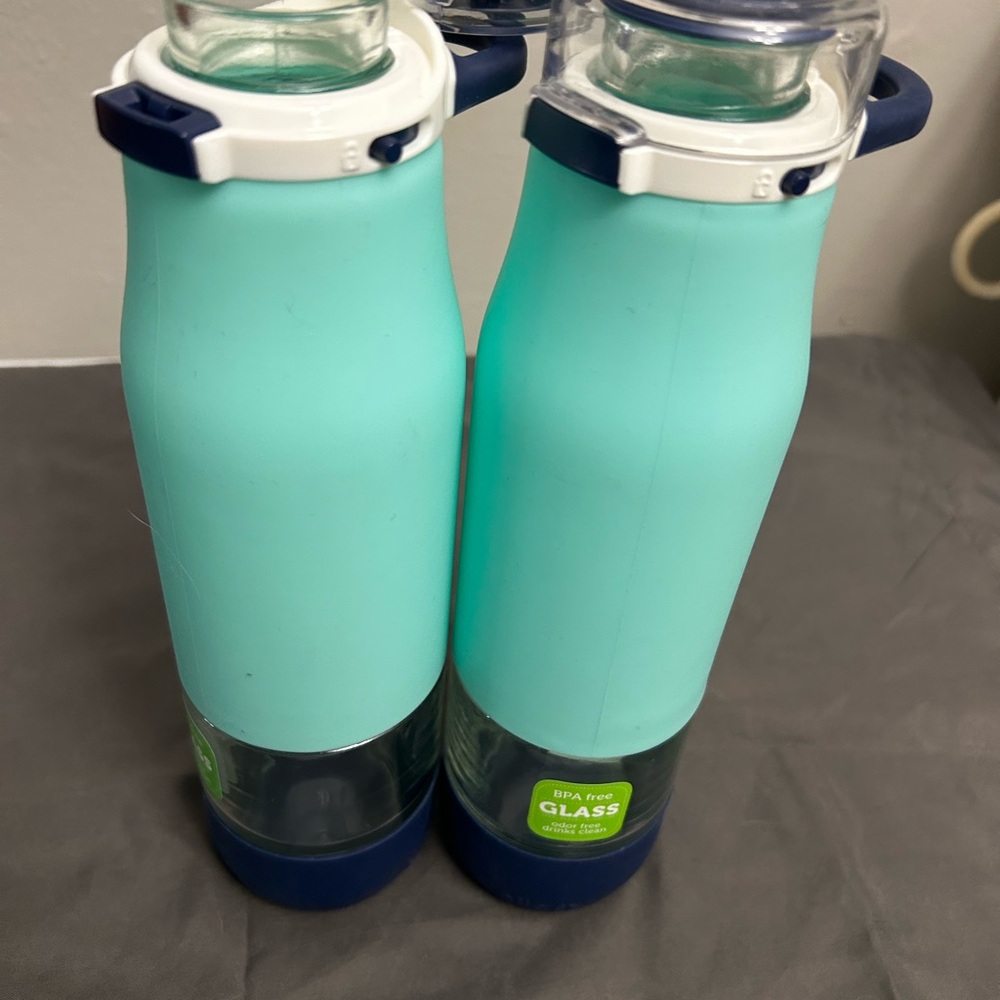 ellos Teal and Dark Blue Glass Water Bottles